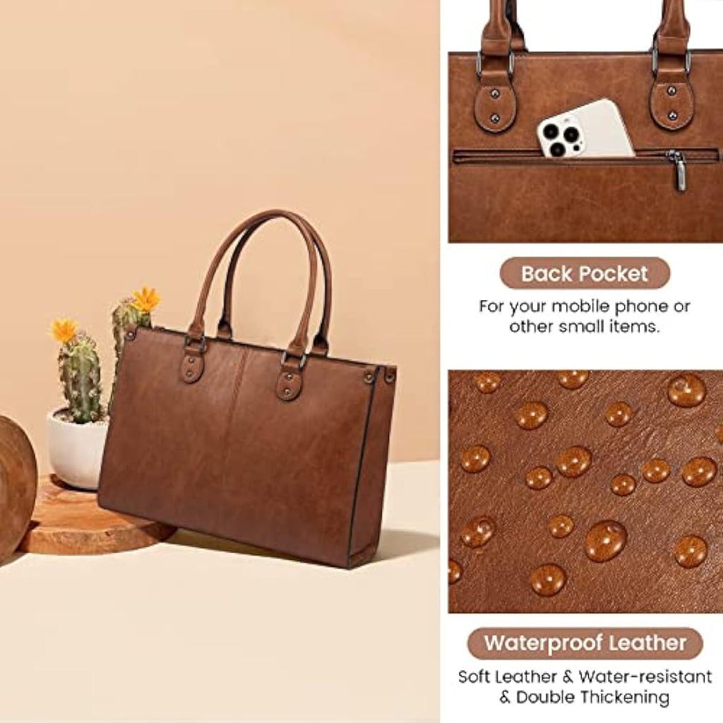 LOVEVOOK 15.6 Inch Laptop Tote Bag – Vintage PU Leather Work Briefcase