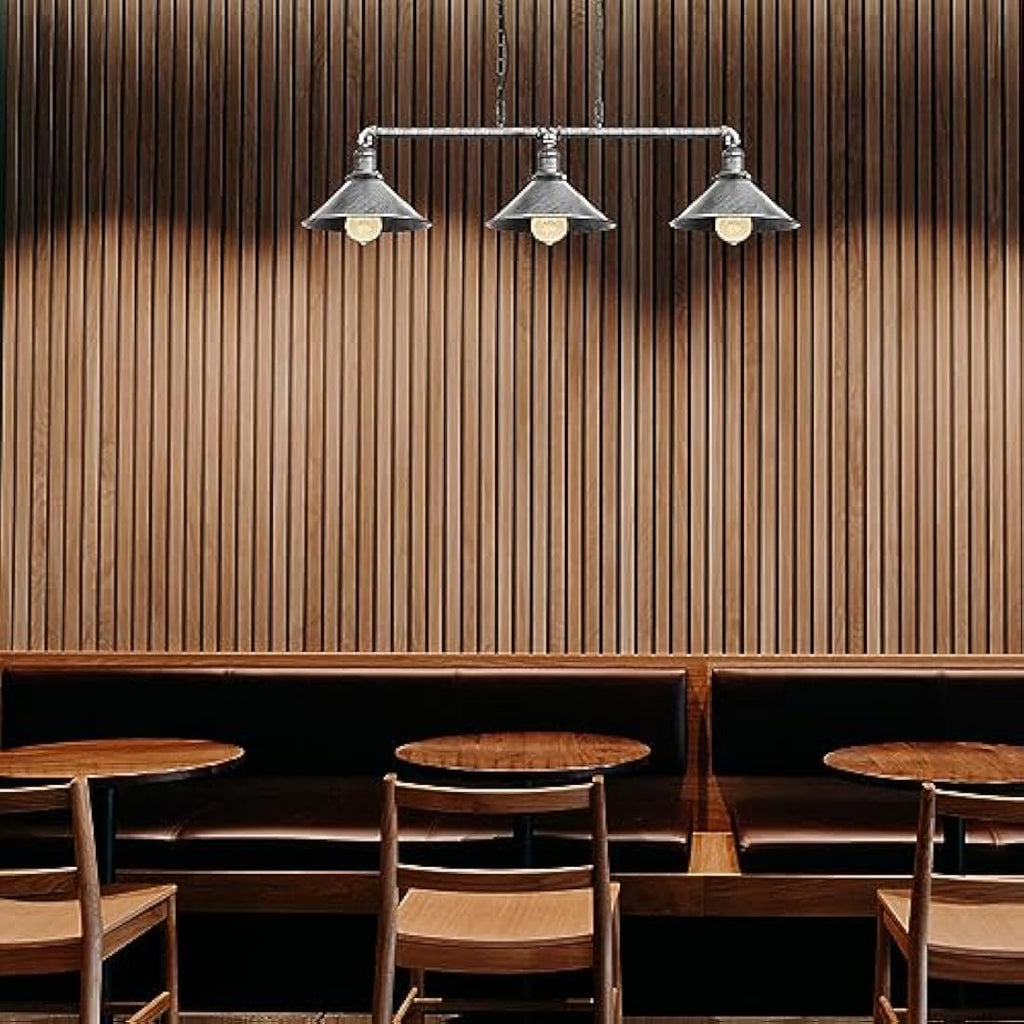 Industrial 3-Light Pendant - Brushed Silver Metal Cone Fixture