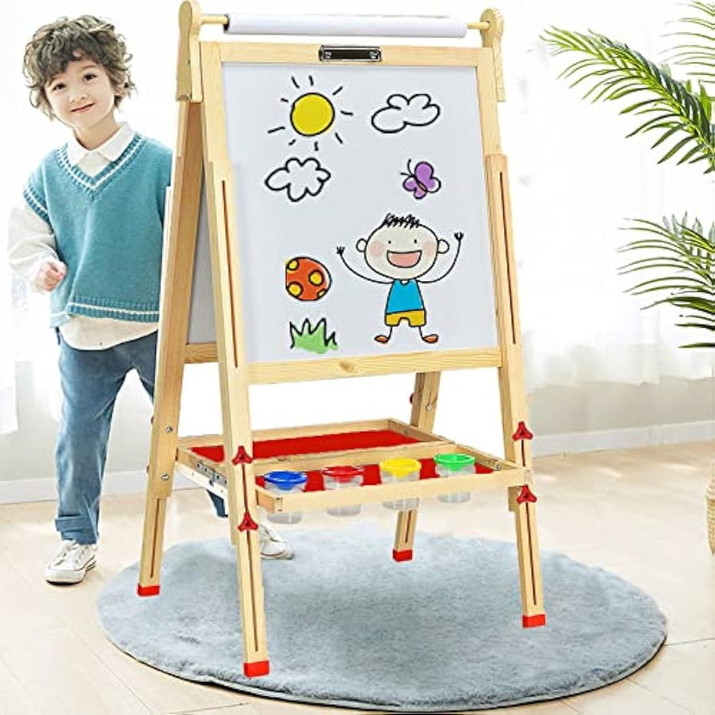 EAQ Kids Wooden Art Easel | Height Adjustable 3-in-1 Drawing Board