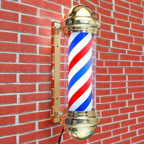 WDZD 29'' Golden Barber Pole Light | Rotating LED Salon Wall Sign