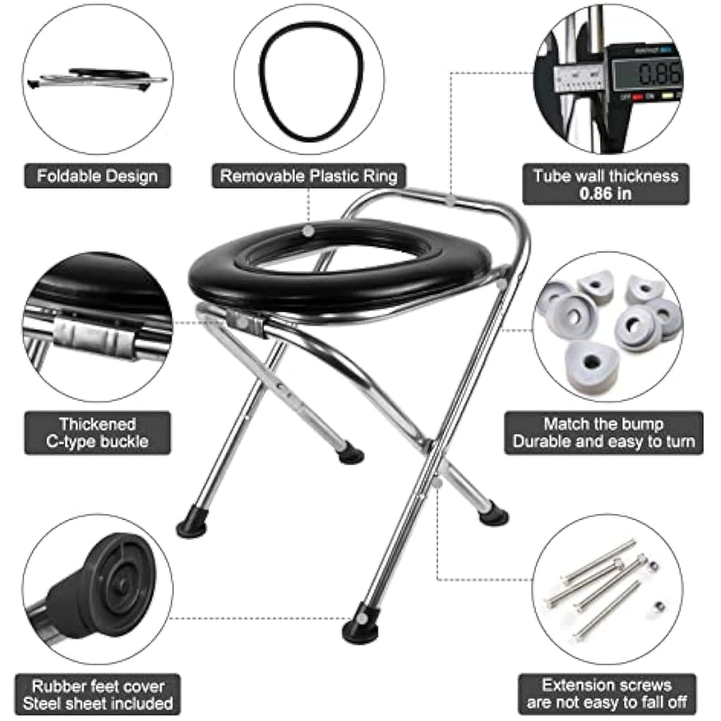 BLIKA Portable Camping Toilet – Stainless Steel Folding Potty, 350lb Capacity