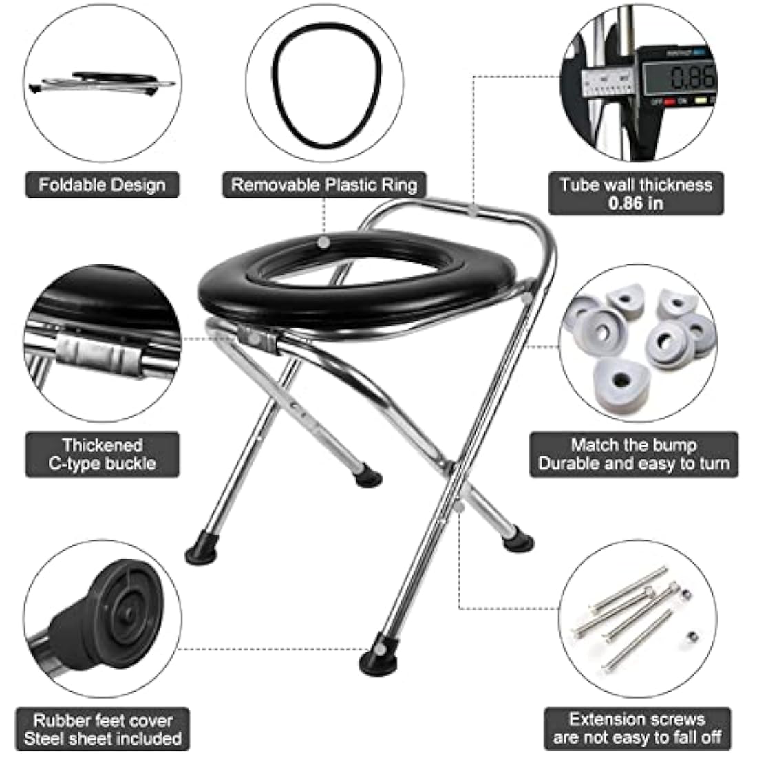 BLIKA Portable Camping Toilet – Stainless Steel Folding Potty, 350lb Capacity
