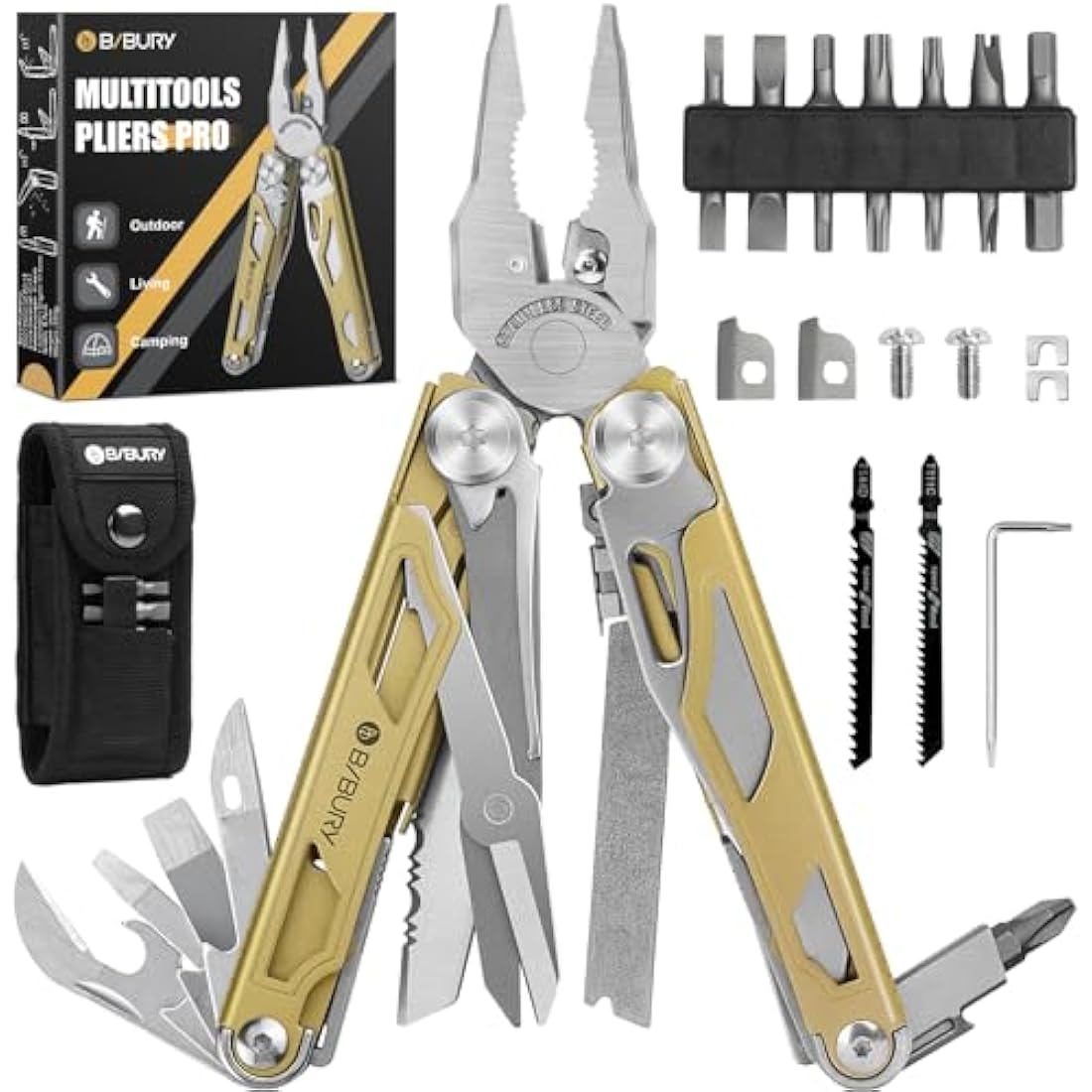 BIBURY 31-in-1 Multitool Pliers | Titanium Gold Stainless Steel Multi Tool