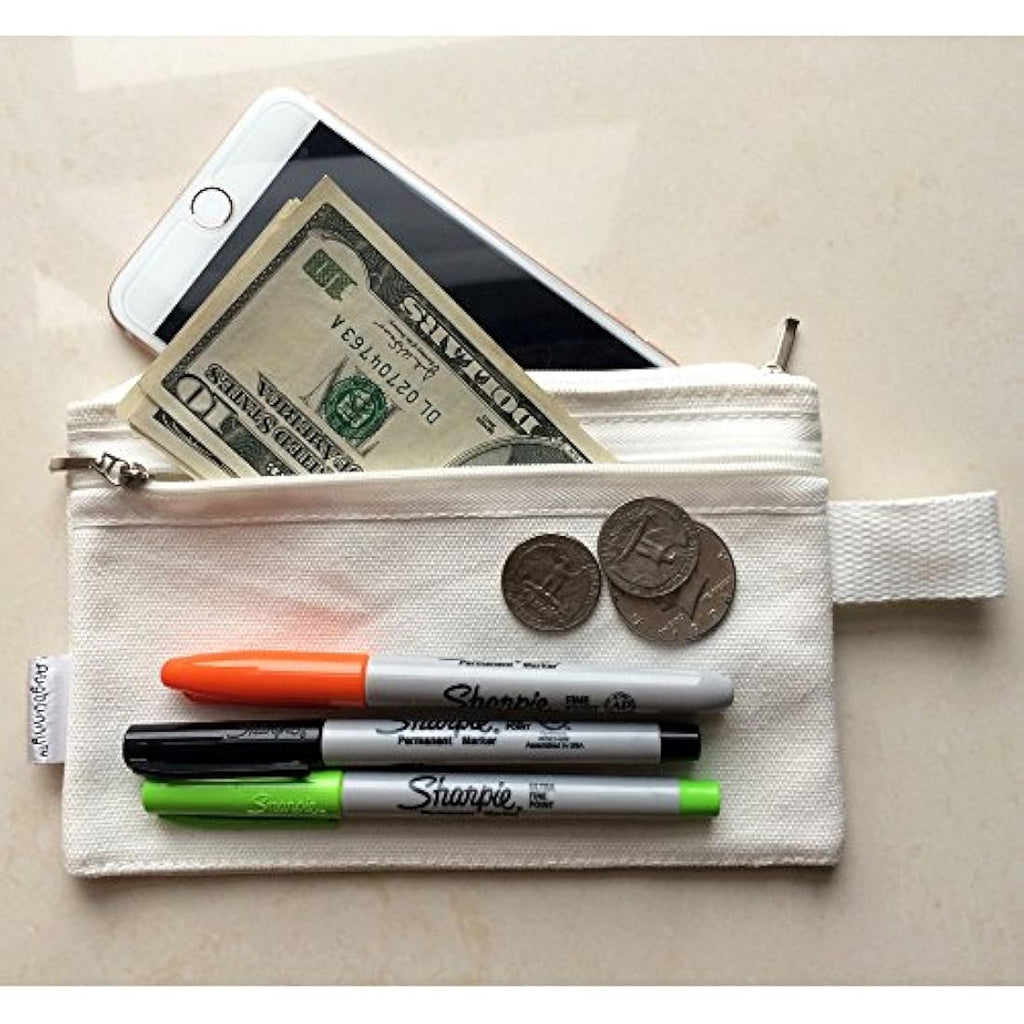Augbunny 100% Cotton 16oz Canvas Zipper Makeup Pouch - White (5-Pack)