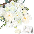 Jolof Store Artificial Silk Flowers - 31pc White & Dusty Rose Wedding Bouquet