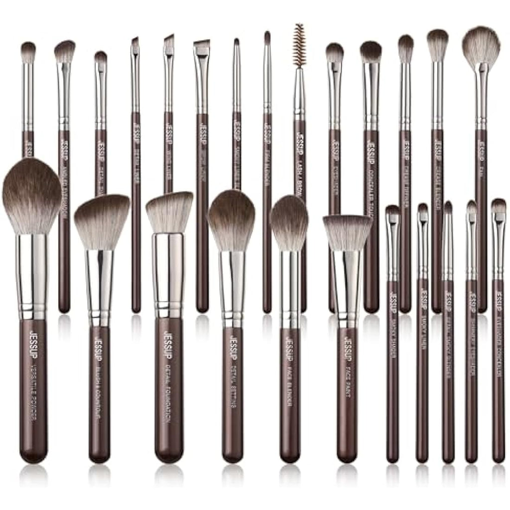 Jessup 25pcs Professional Makeup Brushes Set | Premium Synthetic - Brown