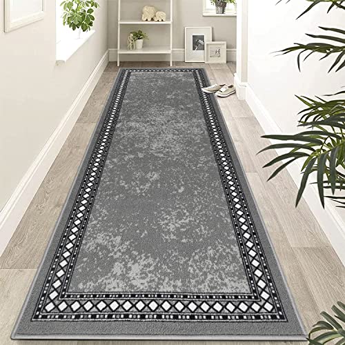 Homcomodar Hallway Runner Rug - 65x240cm Non-Slip Washable Grey Carpet