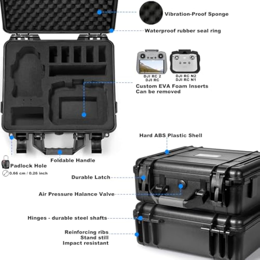 Lekufee Waterproof Hard Case for DJI Mini 4 Pro & Mini 3 Pro Accessories