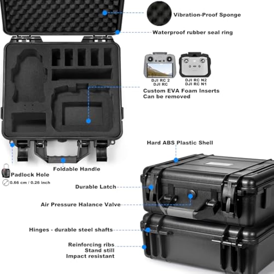 Lekufee Waterproof Hard Case for DJI Mini 4 Pro & Mini 3 Pro Accessories