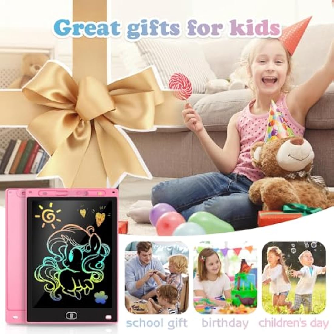 KTEBO 2-Pack 10 Inch LCD Writing Tablet for Kids - Pink & Blue Doodle Board
