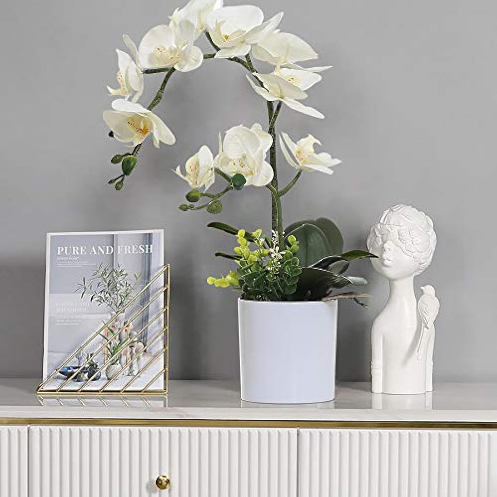 Olrla White Artificial Orchid Flowers – Faux PU Phalaenopsis Bonsai