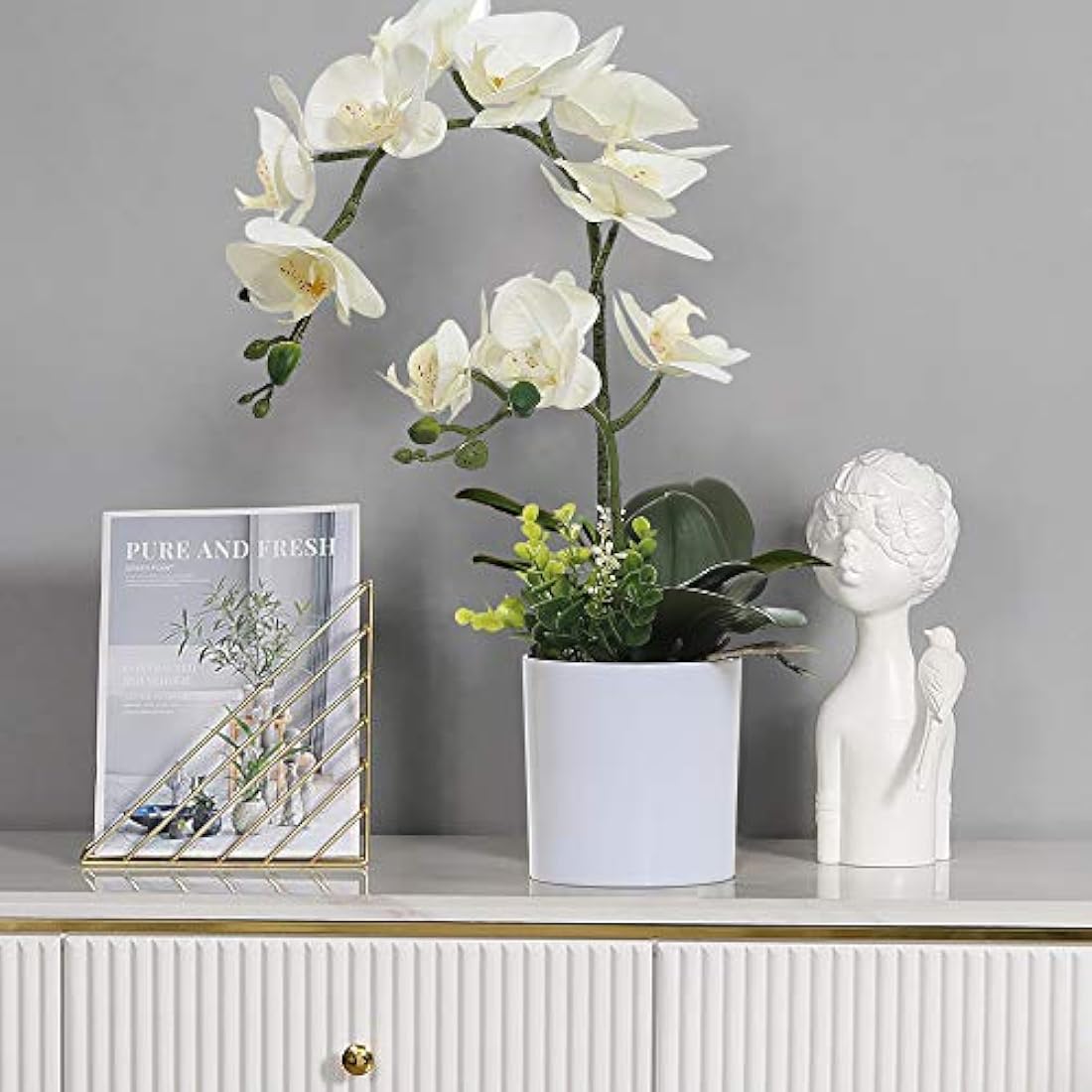 Olrla White Artificial Orchid Flowers – Faux PU Phalaenopsis Bonsai