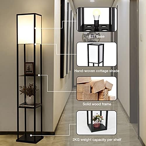Modern Shelf Floor Lamp – 3-Tier Wooden Standing Light
