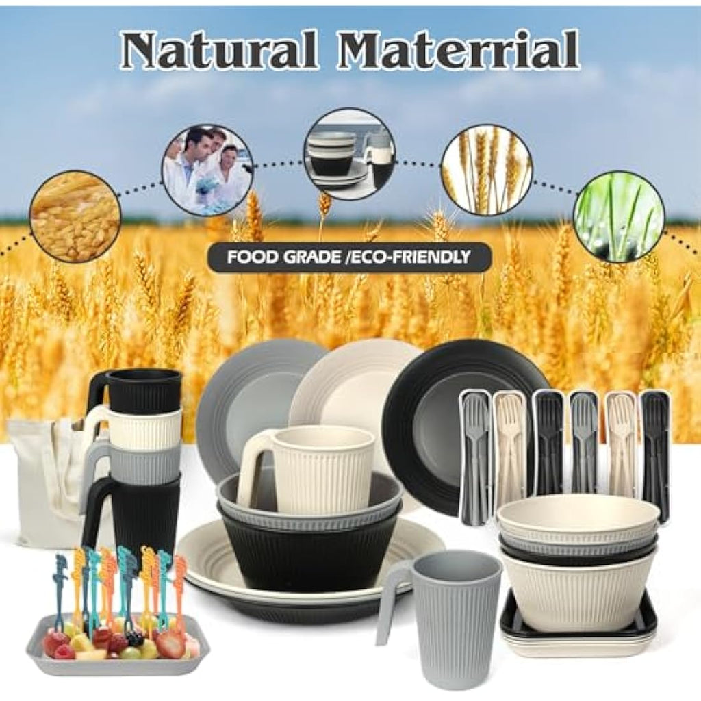 UHAPEER 67Pcs Camping Dinner Set for 6 – Unbreakable Plastic Picnic Set