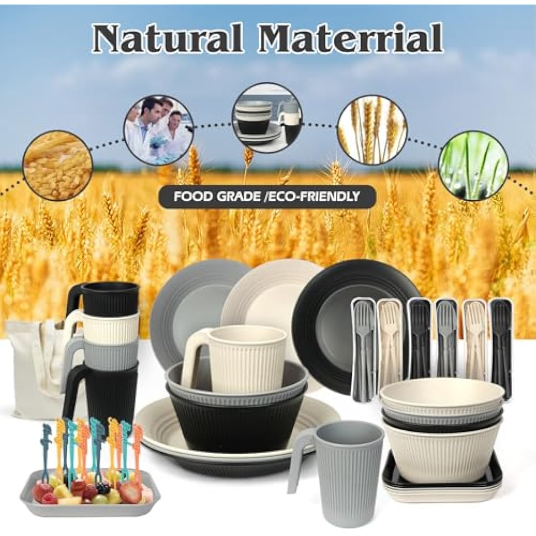 UHAPEER 67Pcs Camping Dinner Set for 6 – Unbreakable Plastic Picnic Set