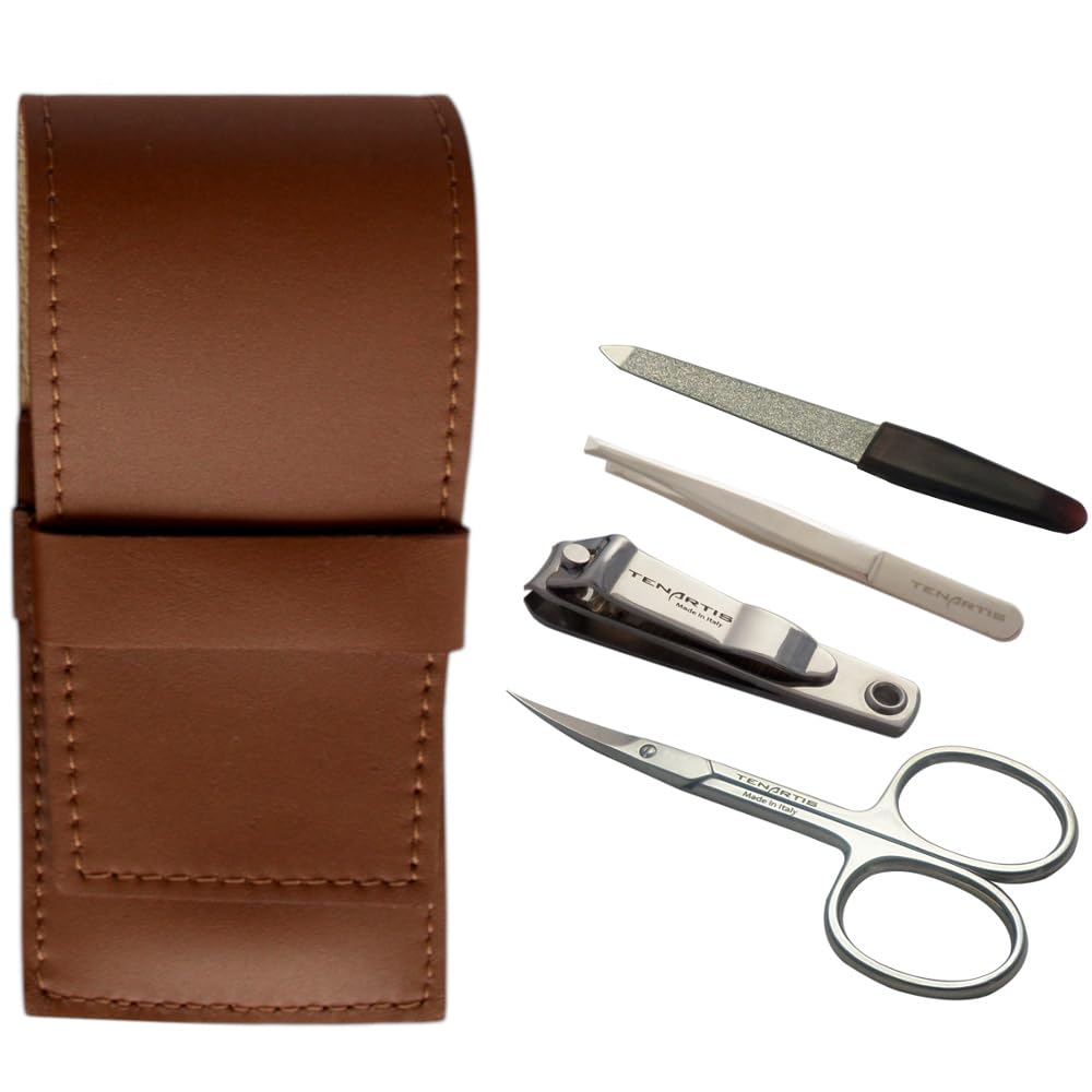 Tenartis Men's 4-Piece Genuine Leather Manicure Set – Made in Italy