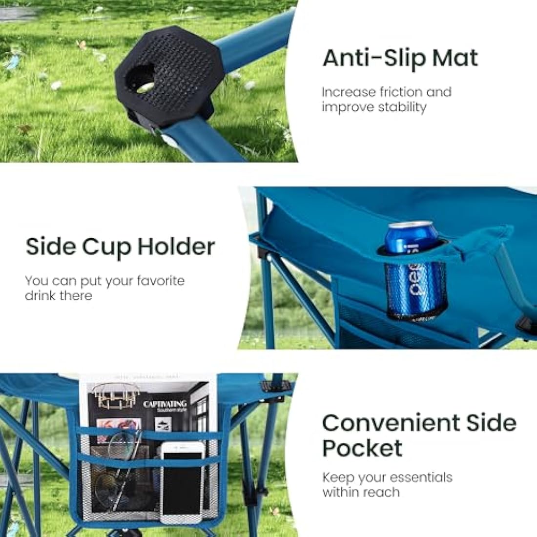 ALPHA CAMP Set of 2 Folding Camping Chairs with Cooler Bag - Blue