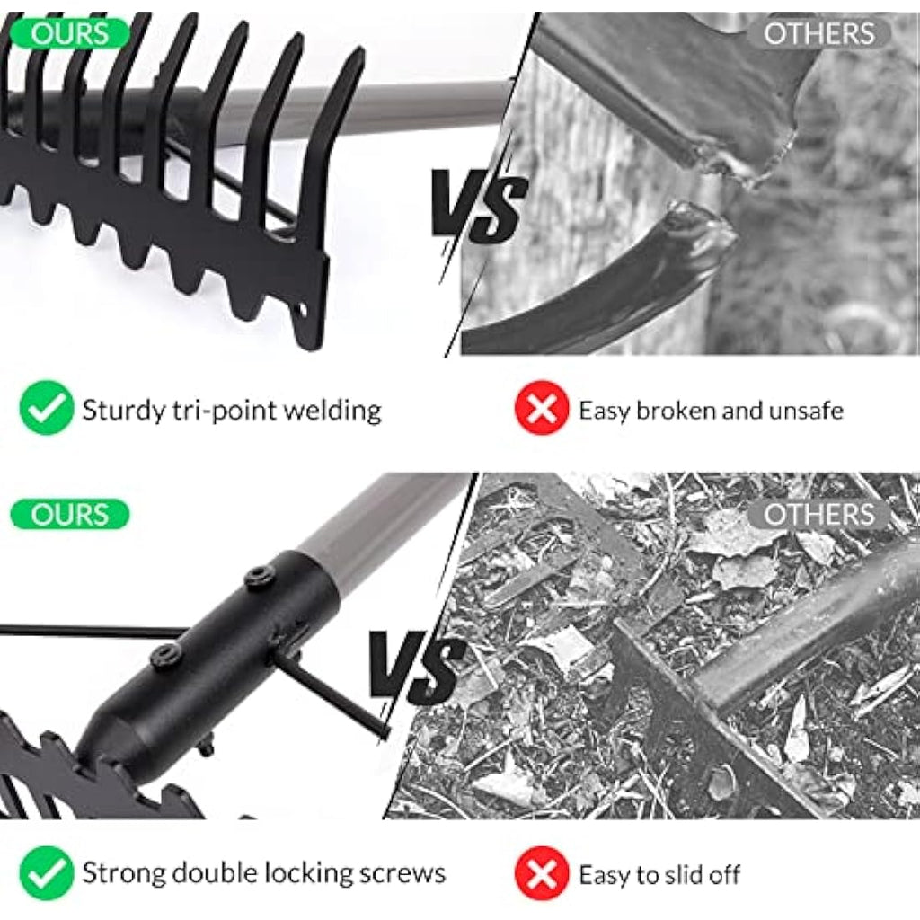 Walensee 17-Tine Garden Rake | 5.4FT Heavy Duty Stainless Steel Bow Rake