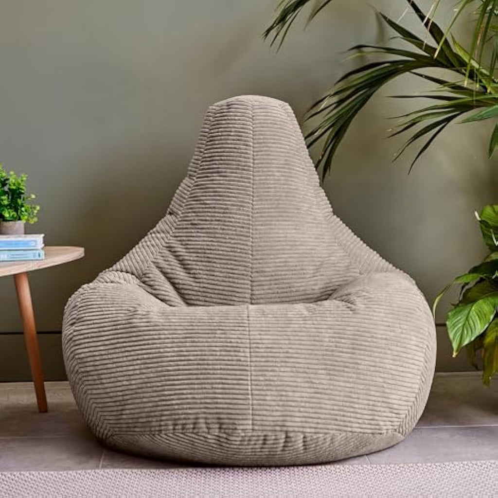 Icon Dalton Beige Corduroy Recliner Bean Bag Chair - Large Adult Size