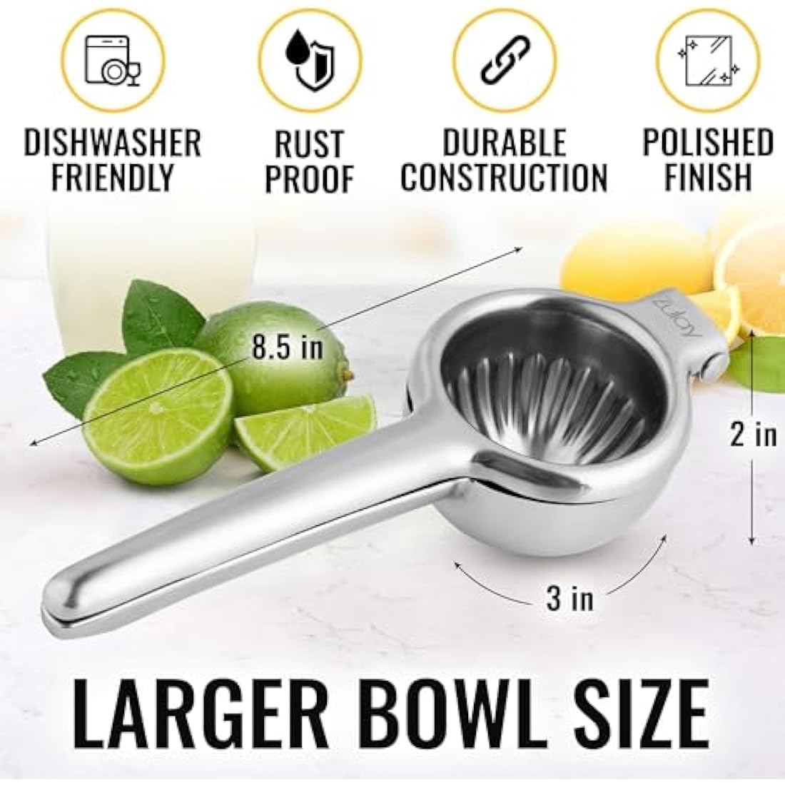 Zulay Kitchen Stainless Steel Lemon Squeezer – Heavy Duty Manual Citrus Press