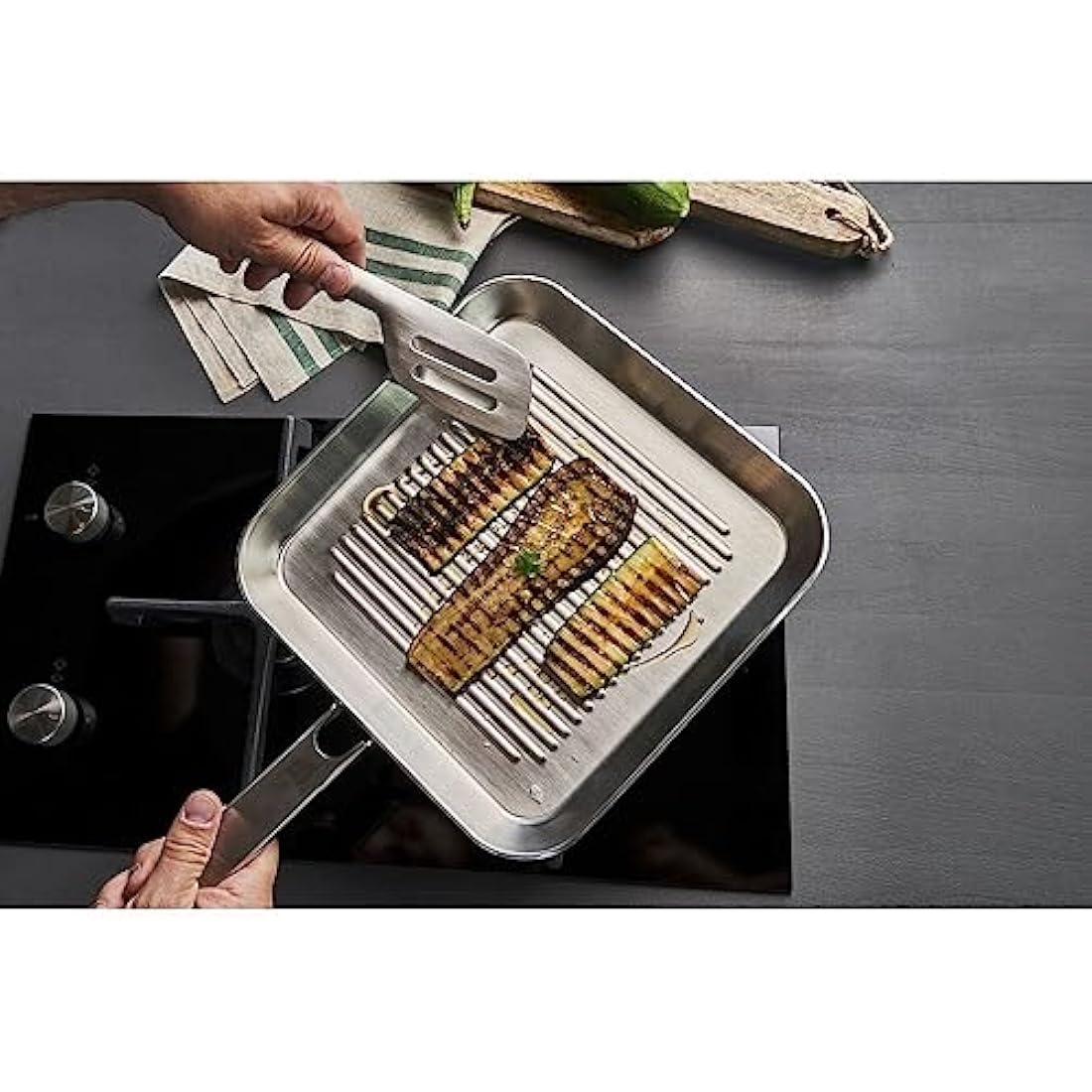 ZWILLING Plus Square Grill Pan – 24cm 3-Ply Clad Stainless Steel
