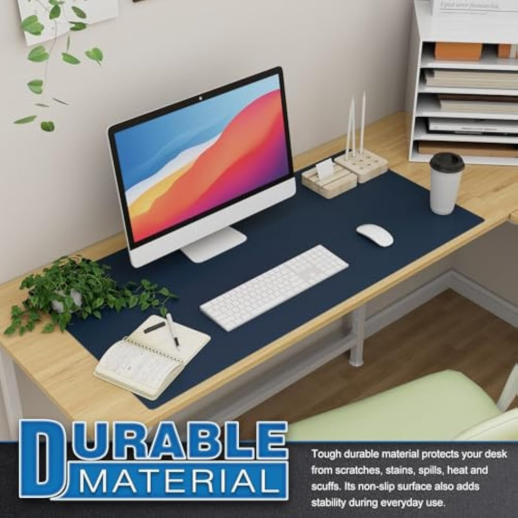K KNODEL Dual-Sided Leather Desk Mat | Large Office Mouse Pad, Dark Blue