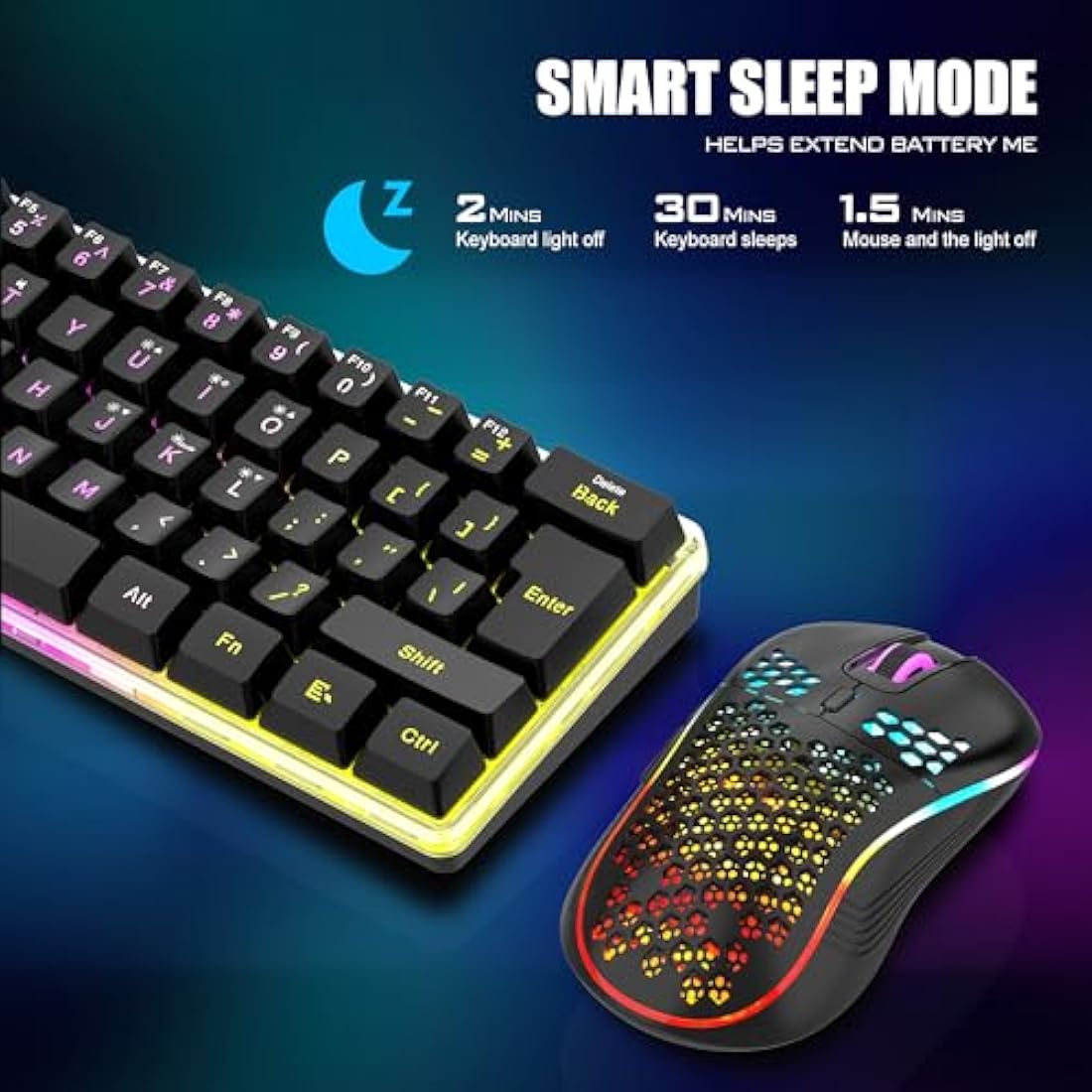 RedThunder K62 Wireless 60% RGB Gaming Keyboard and Mouse Combo – UK Layout