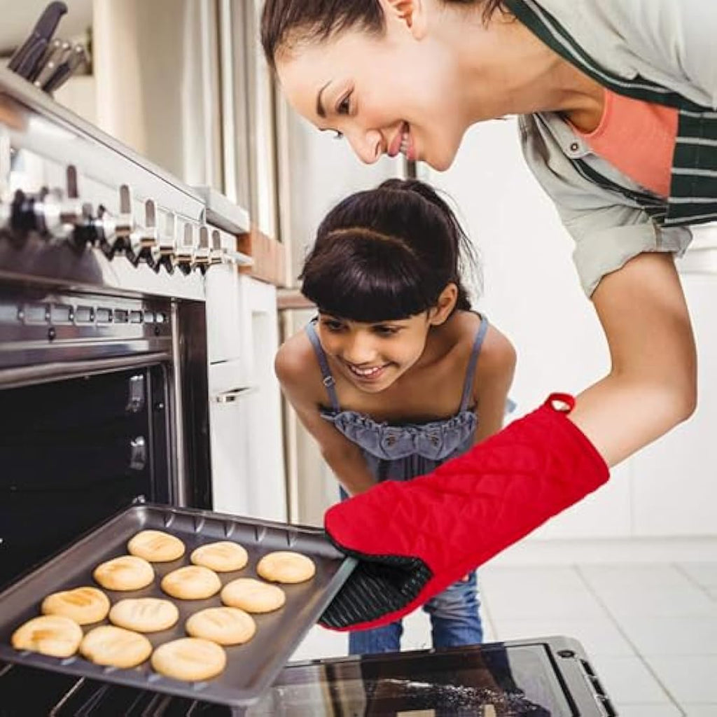 AYADA Silicone Oven Mitts – 13" Long Heat Resistant Gloves, 2 Pack Red
