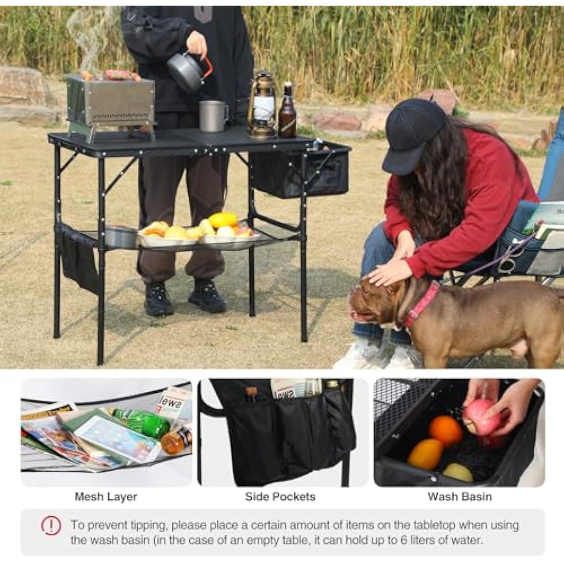 REDCAMP Folding Grill Table with Sink | Portable Aluminum Camping Stand