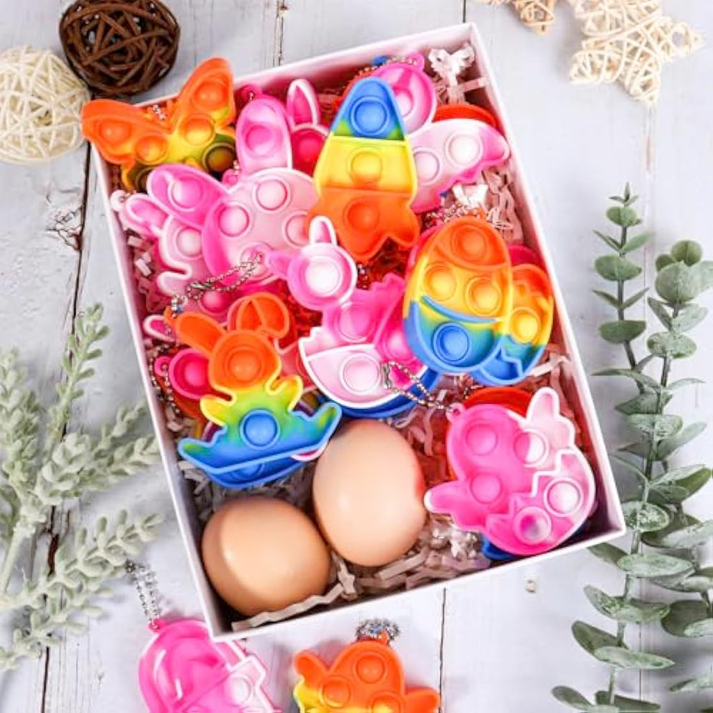 24Pcs Easter Pop Fidget Toy Keychains | Basket Stuffers