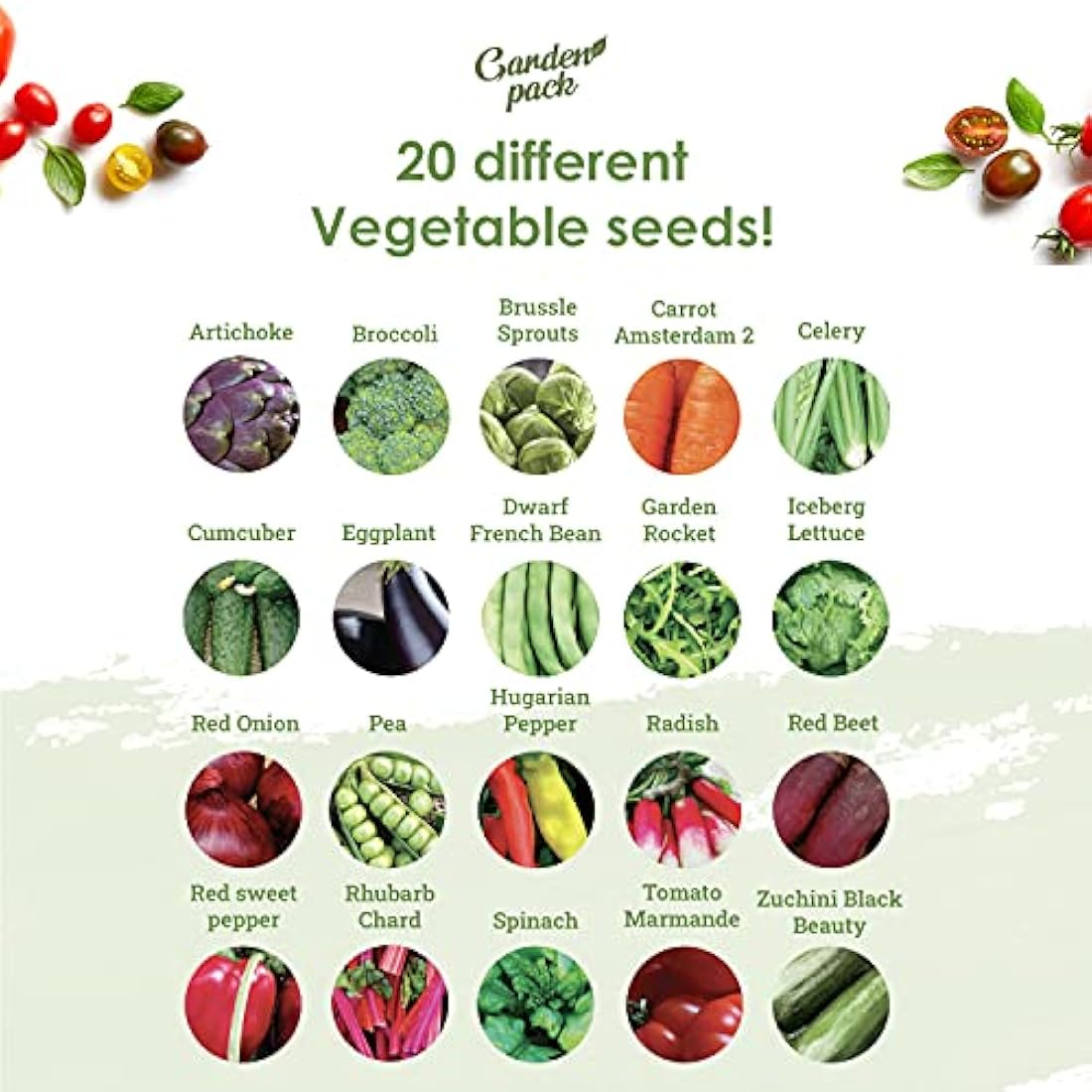 Garden Pack 20 Variety Vegetable Seeds – 8,000 Heirloom Garden Seeds