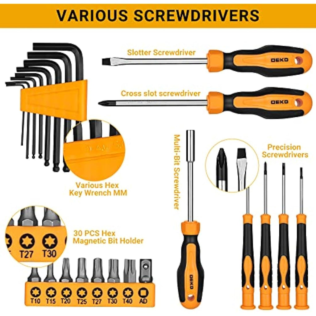 DEKOPRO 138 Piece Home Tool Kit – Universal DIY Repair Set with Case