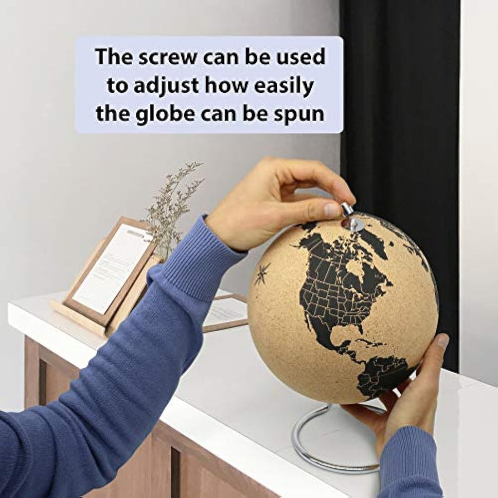 Jolof Store Cork Globe – Spinning 26cm Travel Map with 54 Pins