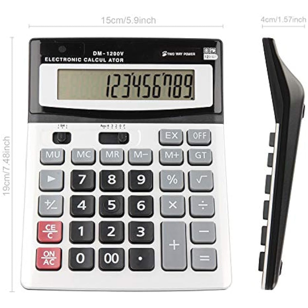 HIHUHEN 12-Digit Desktop Calculator – Solar & Battery Power – Big Button