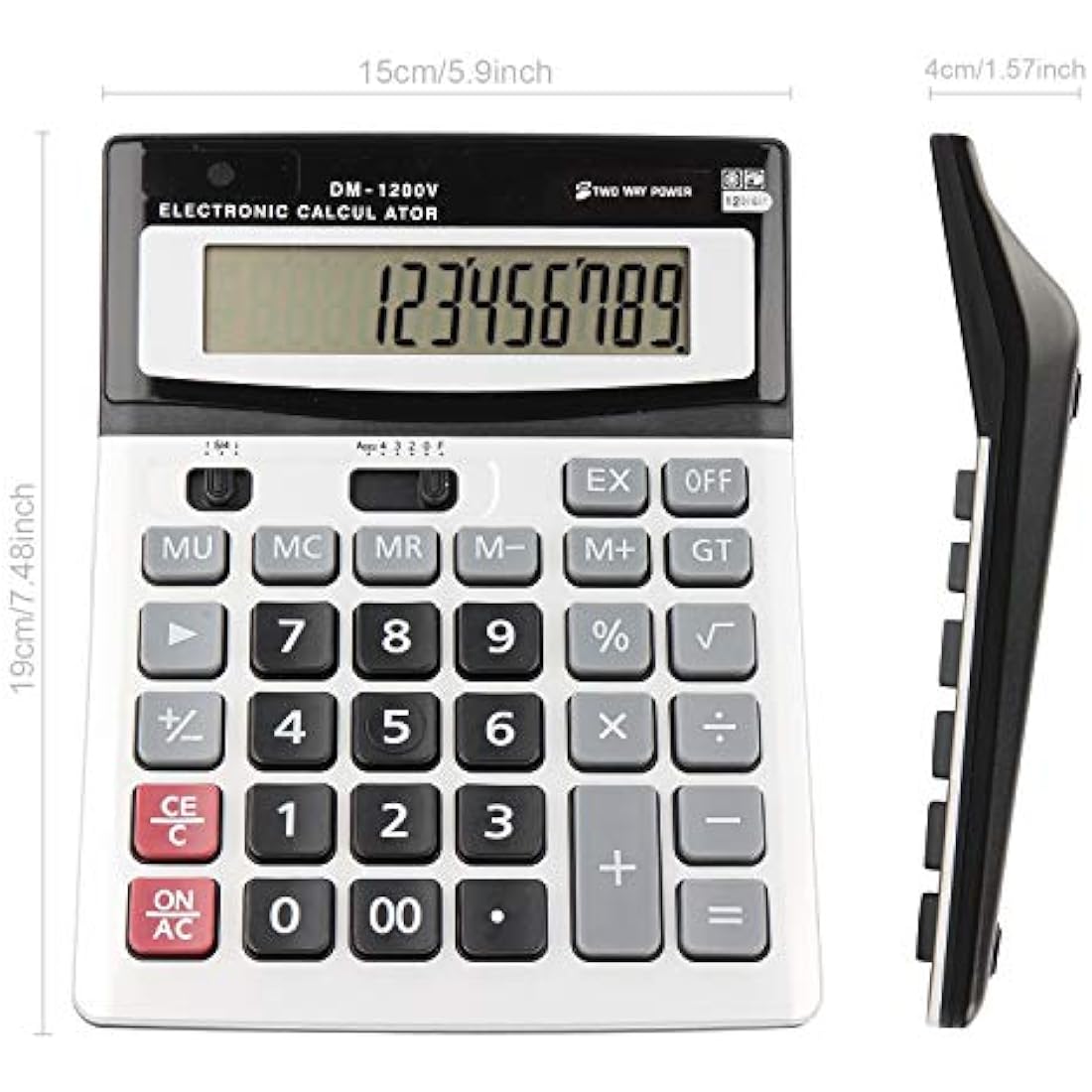 HIHUHEN 12-Digit Desktop Calculator – Solar & Battery Power – Big Button