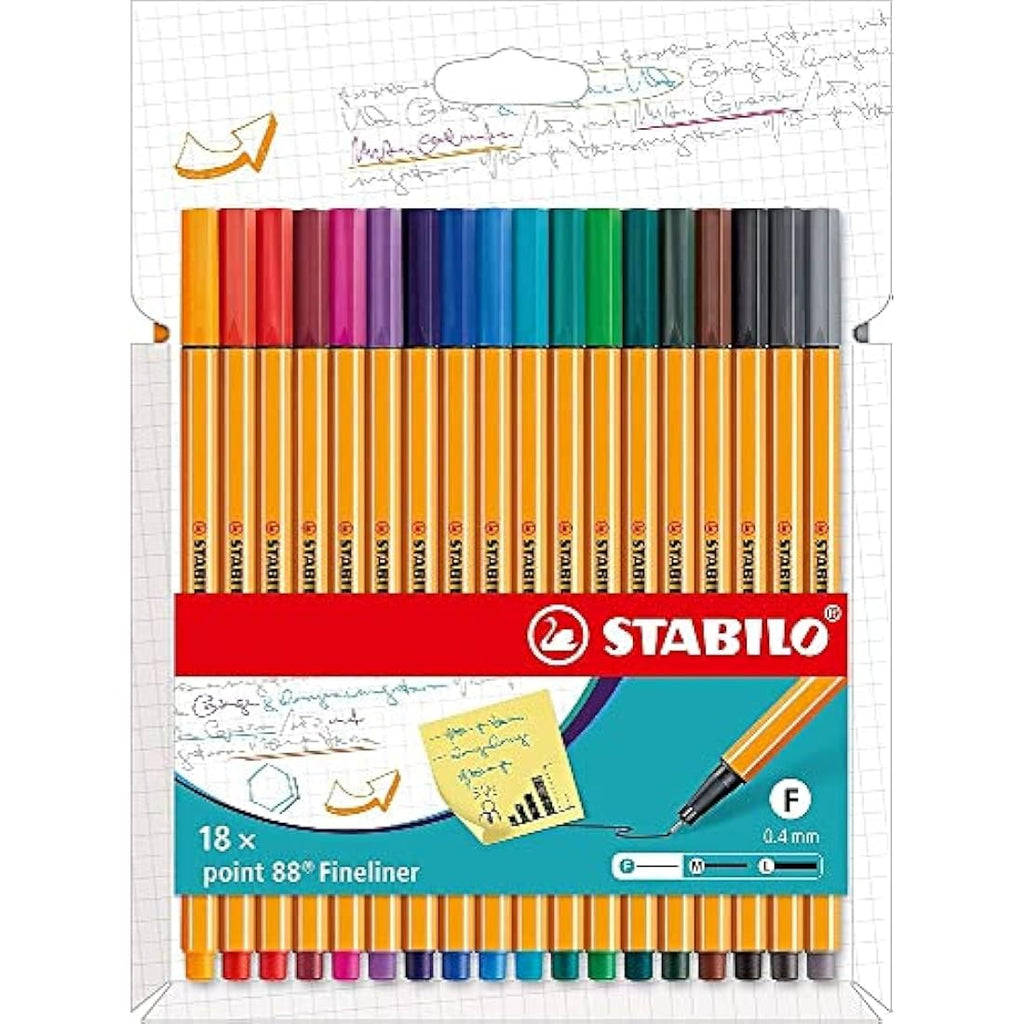STABILO Point 88 Fineliner Pens - 0.4mm Assorted Colours - 18 Pack