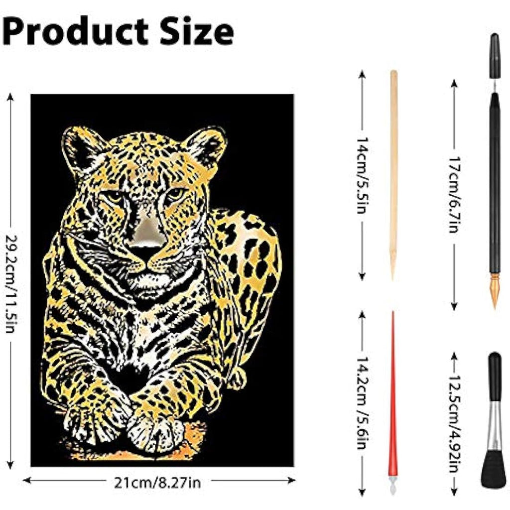 Jolof Store 8PCS A4 Scratch Art Paper Set – Rainbow Animal Engraving Kit