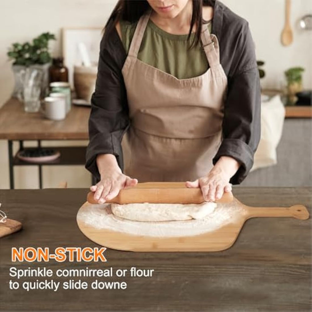 14" Bamboo Pizza Cutting Board – 2 Pack Double-Sided Peel