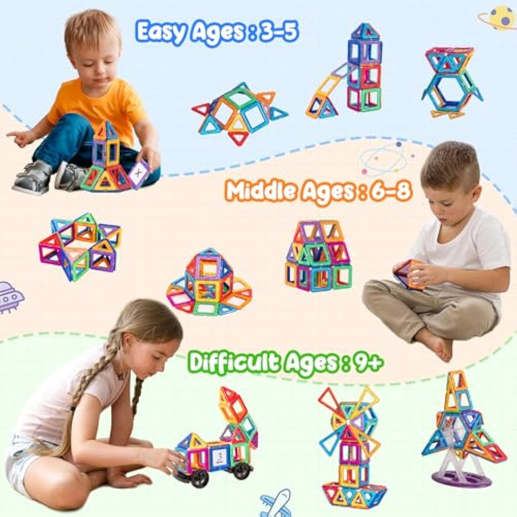 Jolof Store 122PCS Magnetic Tiles – STEM Building Blocks for Kids