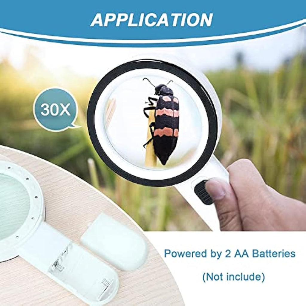 Nazano 30X Handheld Magnifying Glass with 12 LED Lights for Seniors