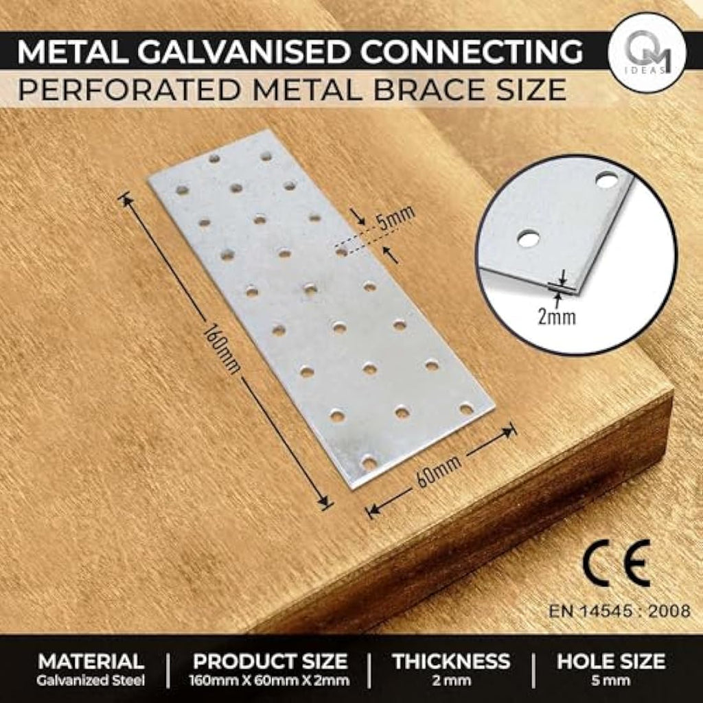 OMIDEAS 10x Flat Joining Plates – 160x60mm Galvanised Steel Brackets