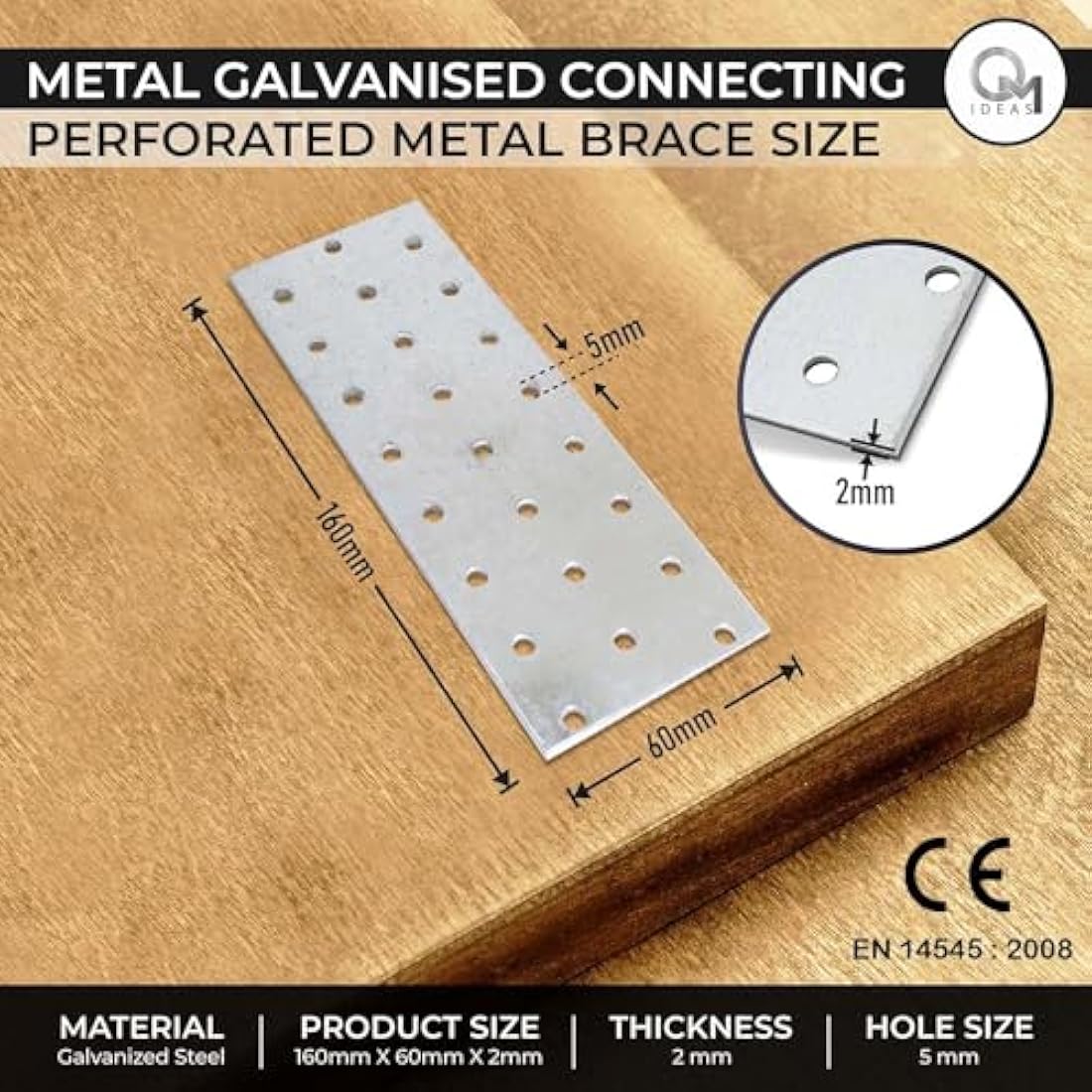 OMIDEAS 10x Flat Joining Plates – 160x60mm Galvanised Steel Brackets