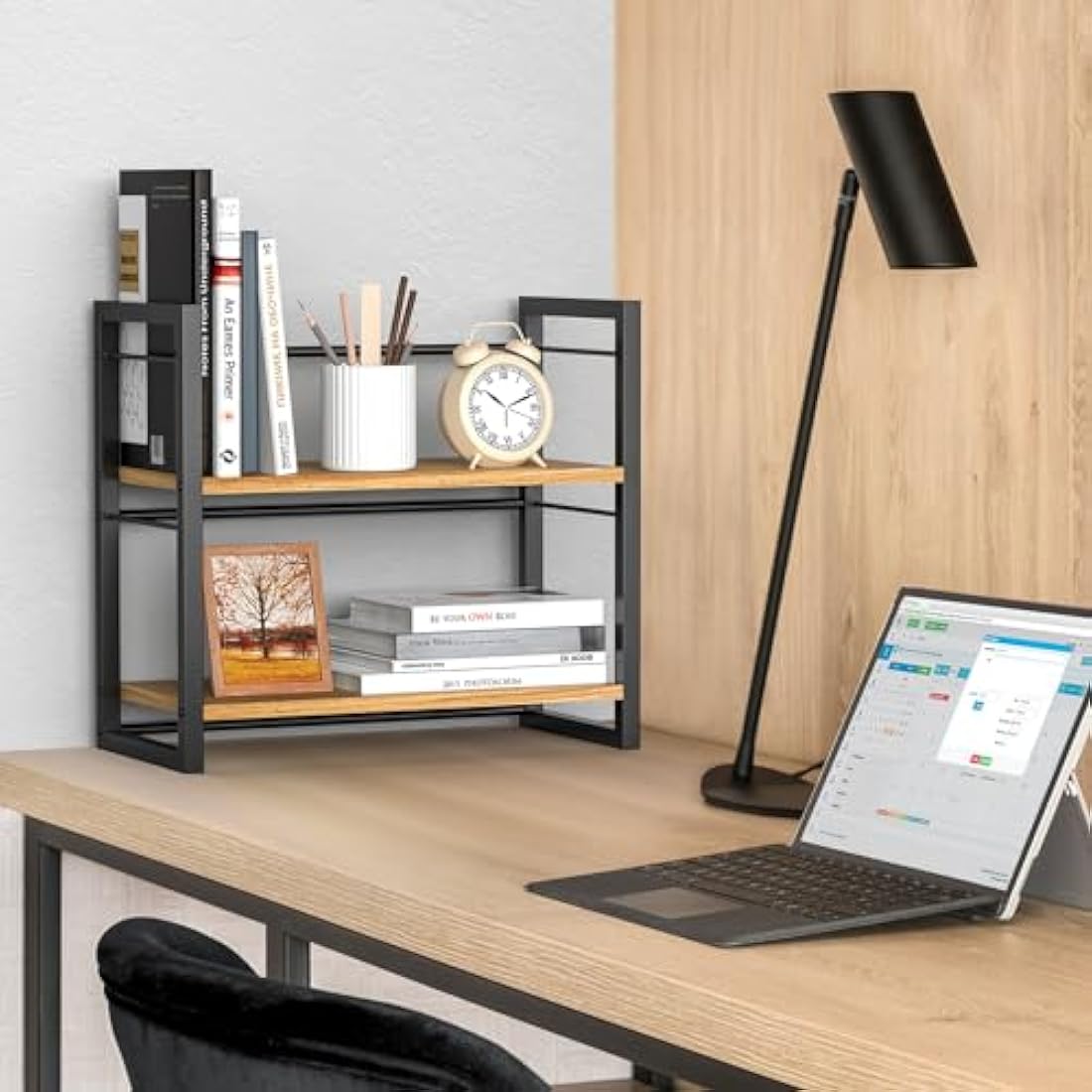 Wood Desktop Bookshelf – 2-Tier Office Desk Shelf Organizer