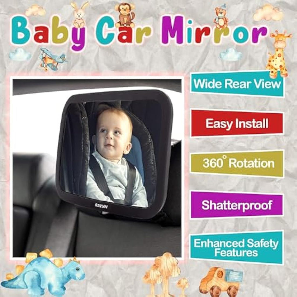 Jolof Store Baby Car Mirror | Shatterproof Rear Facing Wide View Mirror