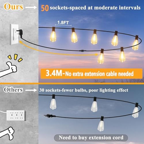 Skeerei 30M Festoon Lights Outdoor – Waterproof Warm White LED String