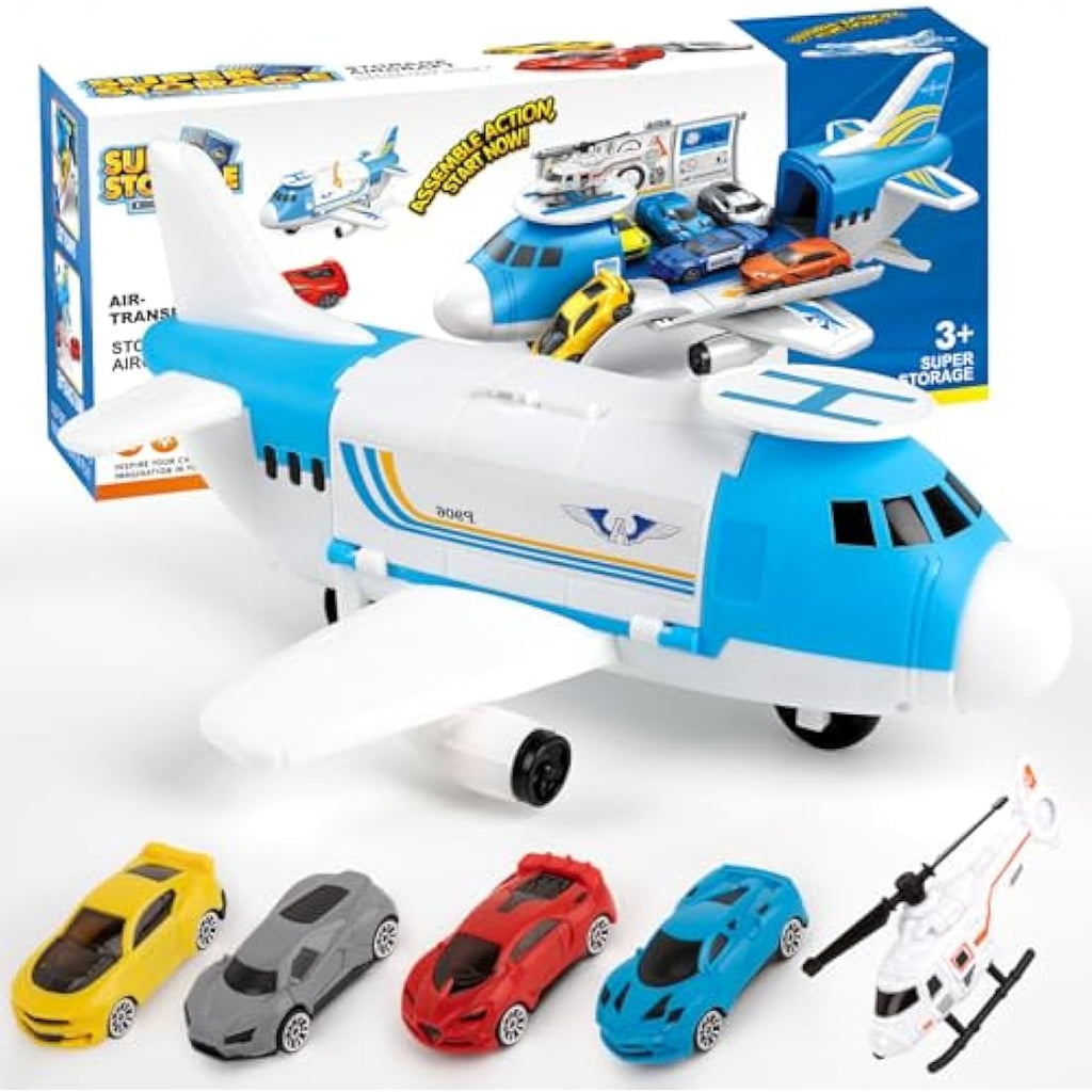 m zimoon DIY Transport Cargo Airplane Toy Set with 4 Cars & Helicopter