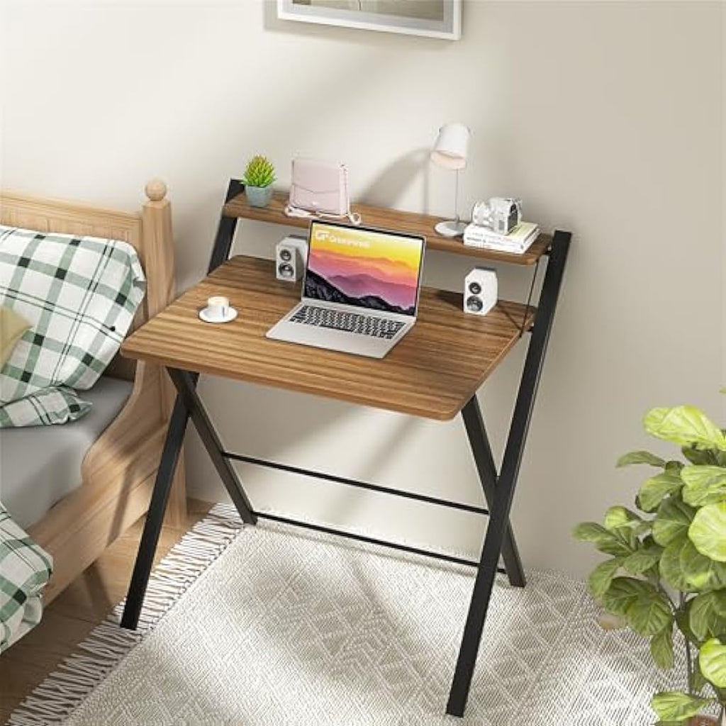 GreenForest Foldable Computer Desk with Monitor Shelf | Espresso