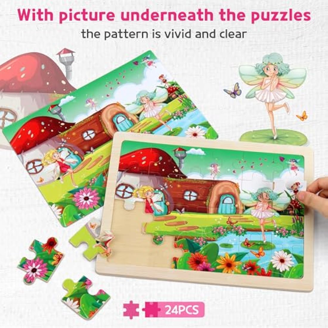 Wooden Jigsaw Puzzles for Kids - 4 Pack Unicorn & Mermaid