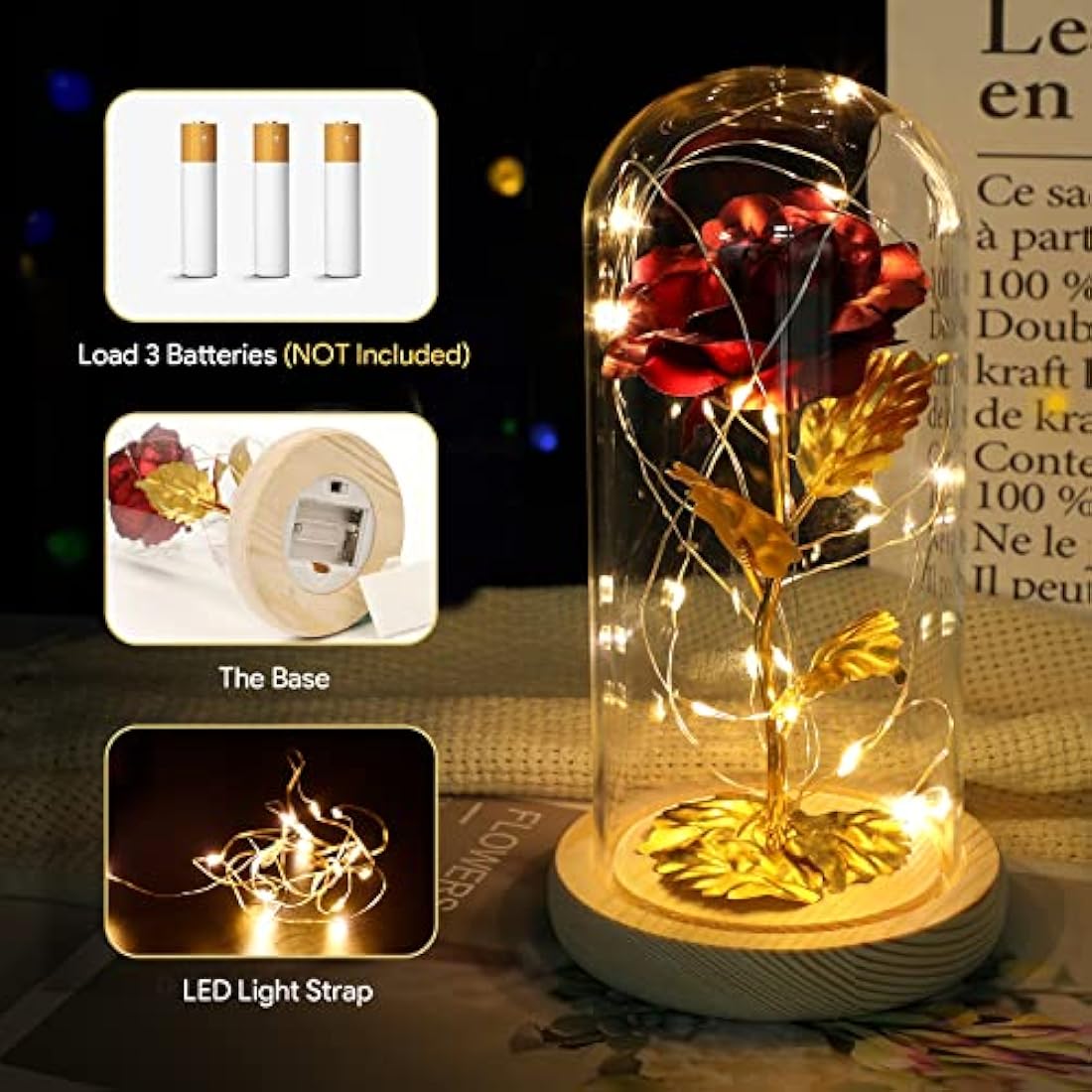 24K Eternal Rose in Glass Dome with LED Light – Galaxy Flower