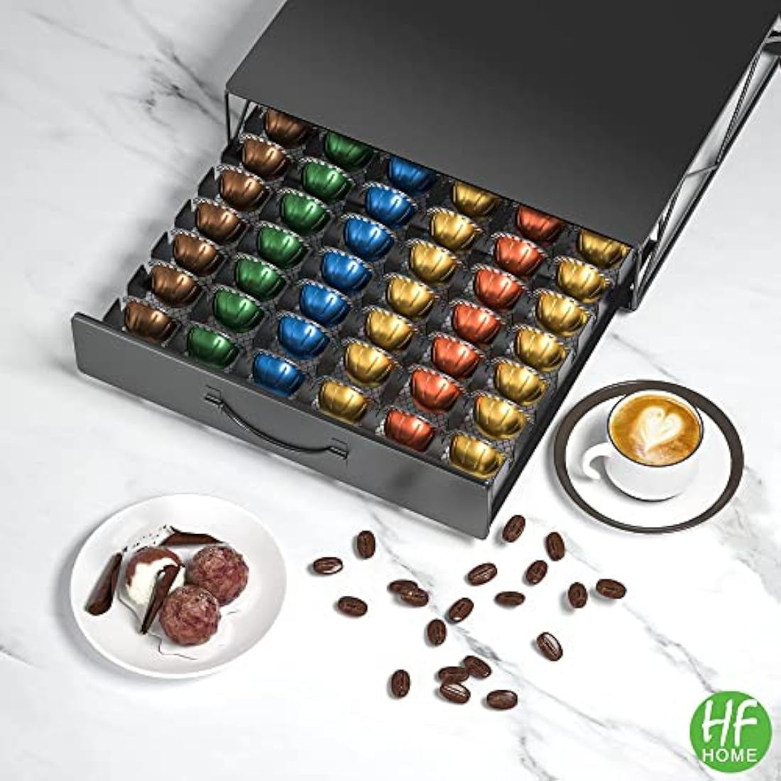 HFHOME Metal Coffee Pod Holder - 48 Nespresso Vertuo Capsule Drawer